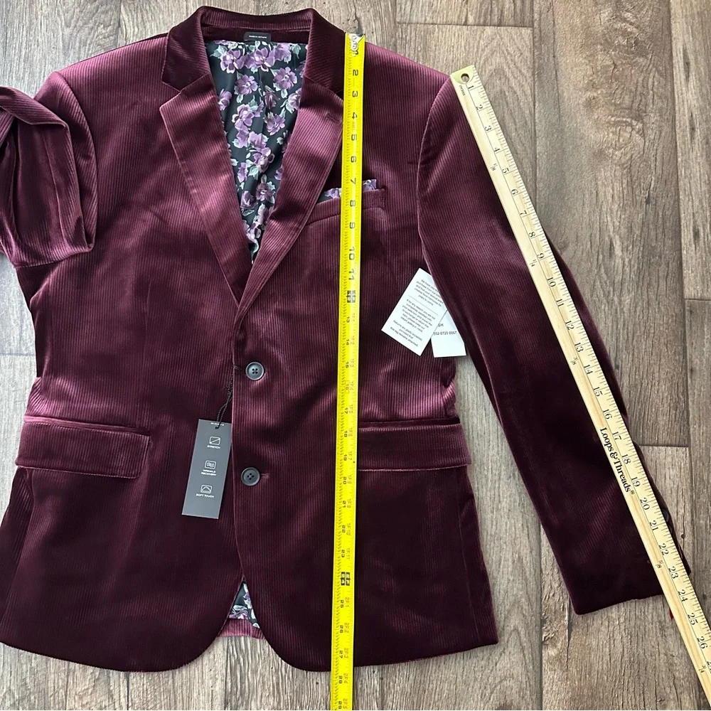 JF J. Ferrar Evening Velvet Blazer Jacket Slim Fit Men’s Sz 40 SH Red Wine